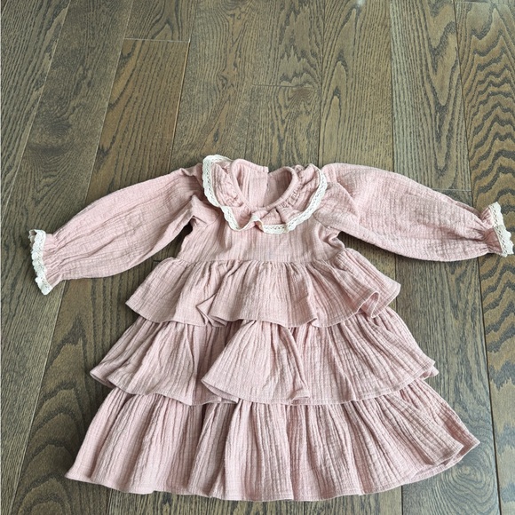 Pink Ruffled Kids Dress custom handmade in poland 100% organic cotton 2T 18-24 m - Picture 7 of 14